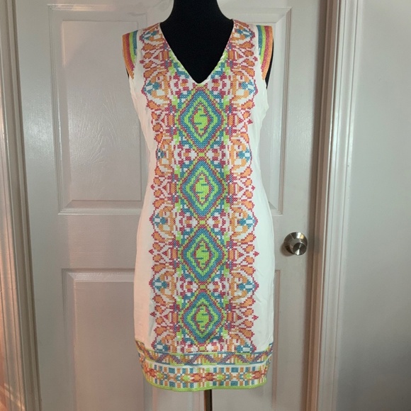 WOW couture Dresses & Skirts - Wow Couture Embroidered Cross Stitch Boho White Sleeveless Dress Size Large